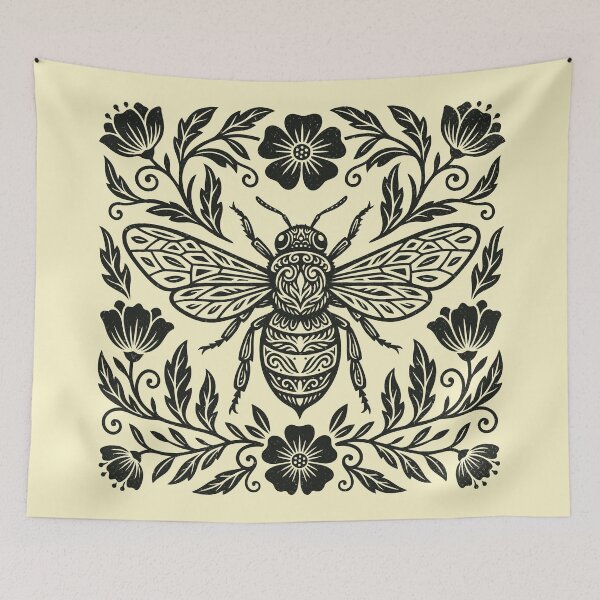 Item preview, Floral Bee Folk Art Insect Bug Cottagecore  designed and sold by Y-Vibes.