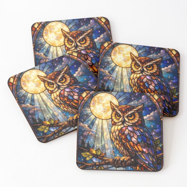 Item preview, Elegant stain glass owl midnight moon light night designed and sold by hollycooper.