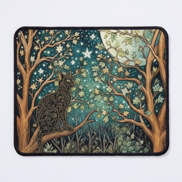 Item preview, Boho art nouveau black cat night woodland forest designed and sold by hollycooper.