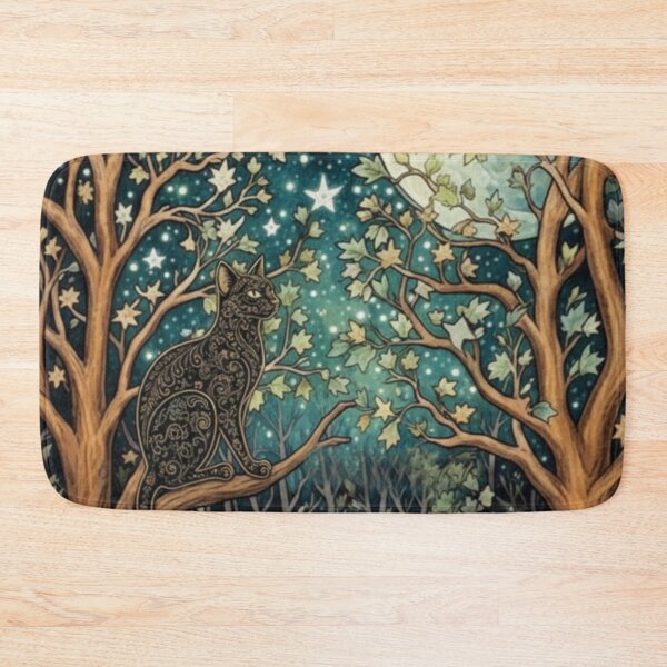 Item preview, Boho art nouveau black cat night woodland forest designed and sold by hollycooper.