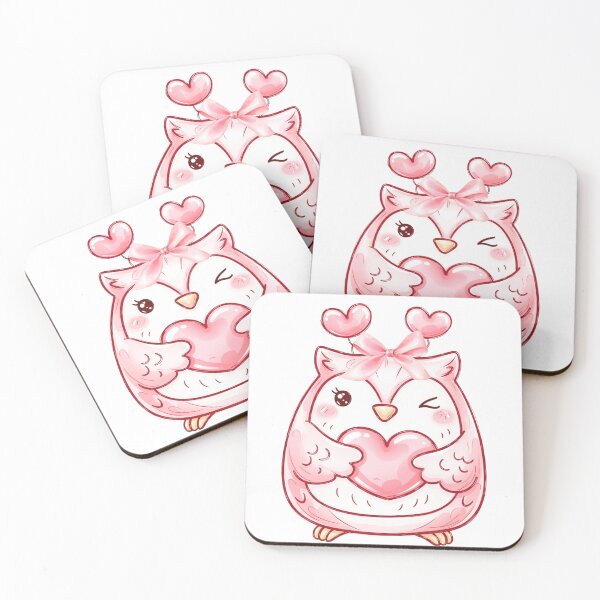 Item preview, Watercolor Valentine’s Day Pink Owl with Hearts & Bow – Coquette Love Aesthetic designed and sold by DivinePassion.