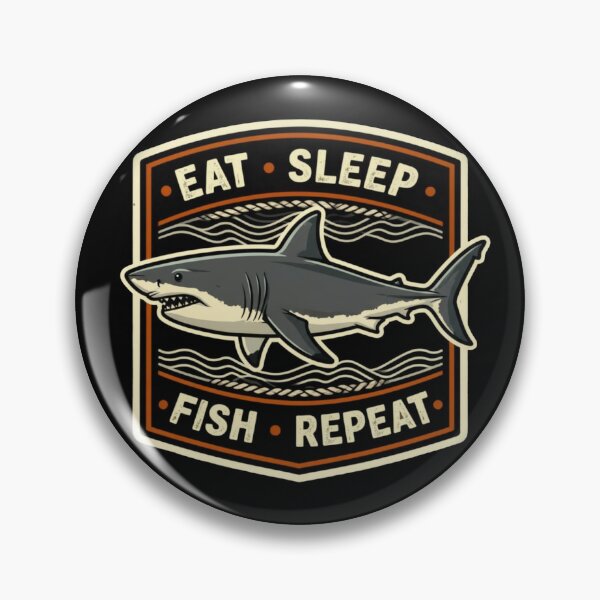 Item preview, Retro funny Eat sleep fish repeat fun shark design designed and sold by hollycooper.