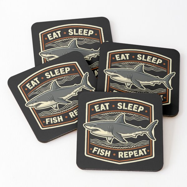 Item preview, Retro funny Eat sleep fish repeat fun shark design designed and sold by hollycooper.