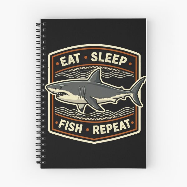 Item preview, Retro funny Eat sleep fish repeat fun shark design designed and sold by hollycooper.