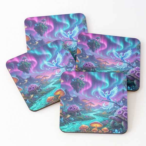 Item preview, Bioluminescent Fantasy Landscape with Phoenix and Crystal Turtles - Northern Lights designed and sold by TheRichGallery.