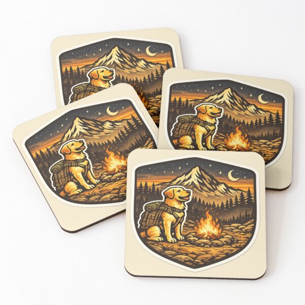 Item preview, Camping Labrador Night Campfire – Retro Hiking Adventure Badge designed and sold by PawPrintCustom.