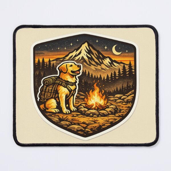 Item preview, Camping Labrador Night Campfire – Retro Hiking Adventure Badge designed and sold by PawPrintCustom.