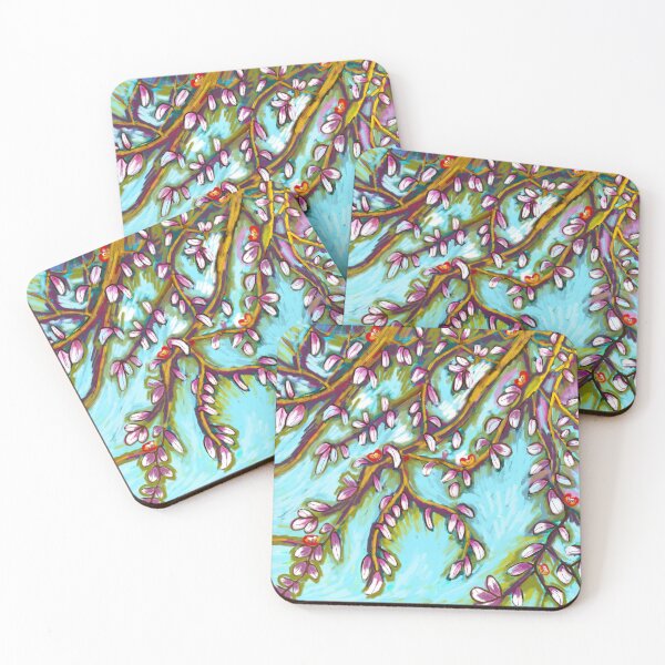 Item preview, Wisteria Flowers Art Turquoise Blue | Cascading Pink Blossoms Botanical Painting | Golden Branch Floral Illustration | Spring Garden Nature Art | Flower Lover Gift designed and sold by RayanaArt.