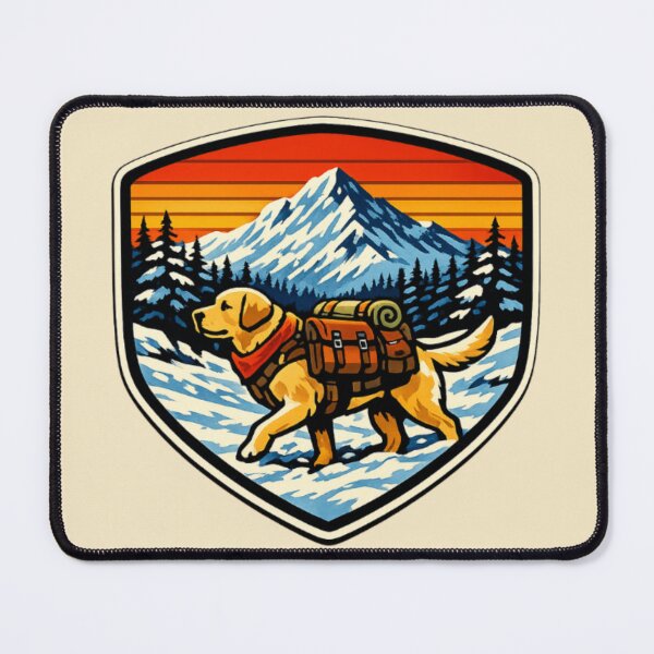 Item preview, Snow Trail Labrador Hiker – Retro Mountain Outdoor Badge designed and sold by PawPrintCustom.