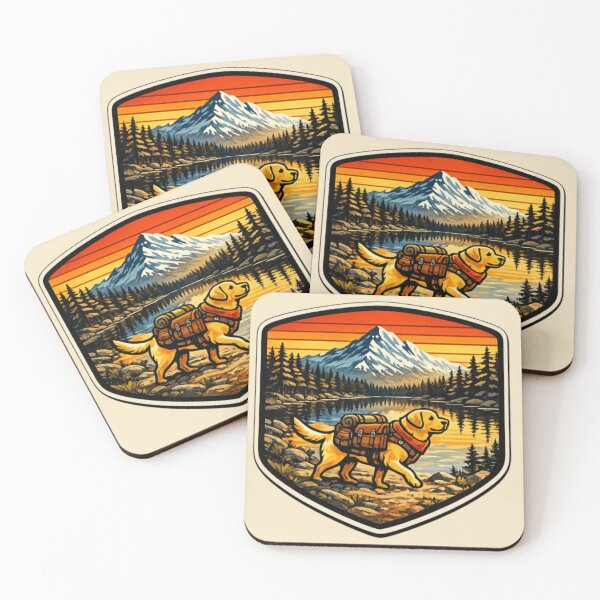 Item preview, Labrador Hiking Lake Reflection – Retro Outdoor Adventure Badge designed and sold by PawPrintCustom.