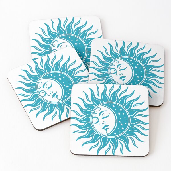 Item preview, Simple Aqua Sun and Moon with Stars designed and sold by AnimaliaStar.