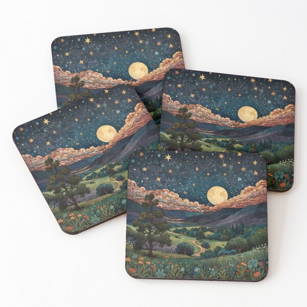 Item preview, Elegant bohemian mountain valley starry night sky landscape designed and sold by hollycooper.