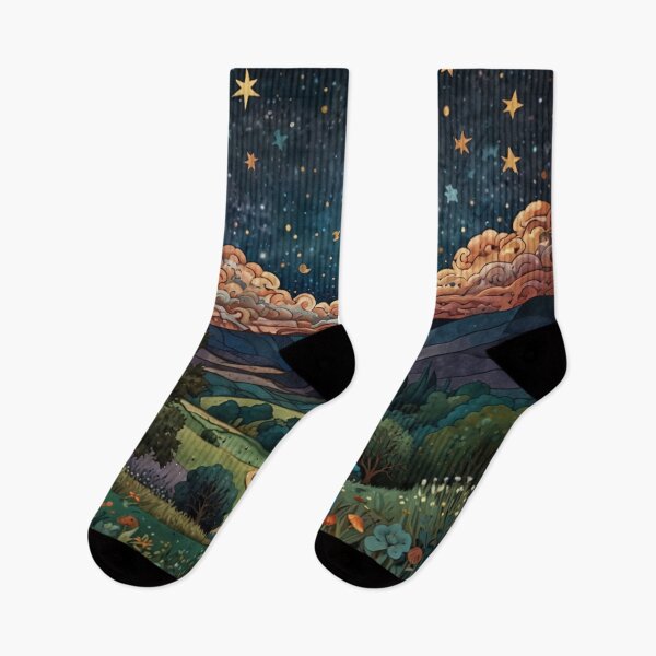 Item preview, Elegant bohemian mountain valley starry night sky landscape designed and sold by hollycooper.