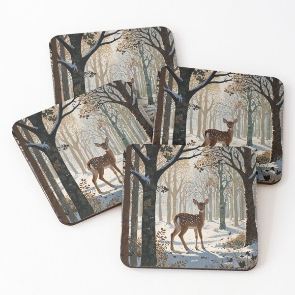 Item preview, Rustic country Winter watercolor snowy woodland forest young fawn deer designed and sold by hollycooper.