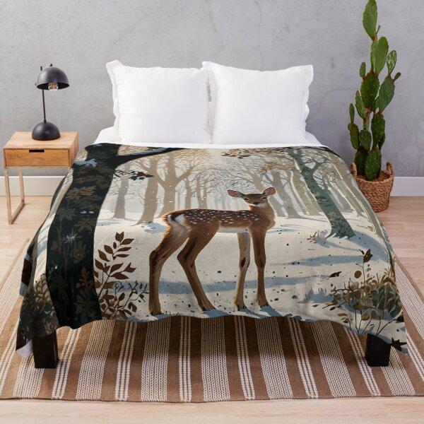 Item preview, Rustic country Winter watercolor snowy woodland forest young fawn deer designed and sold by hollycooper.