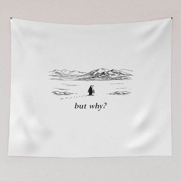 Item preview, “But Why?” Nihilistic Penguin Meme – Existential Humor Minimalist Antarctic Art designed and sold by BrainBubbleArt.