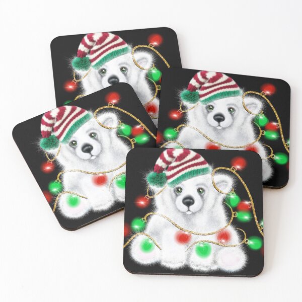 Item preview, Cute Christmas Baby Polar Bear with twinkle lights and stocking hat designed and sold by hollycooper.