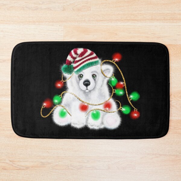 Item preview, Cute Christmas Baby Polar Bear with twinkle lights and stocking hat designed and sold by hollycooper.