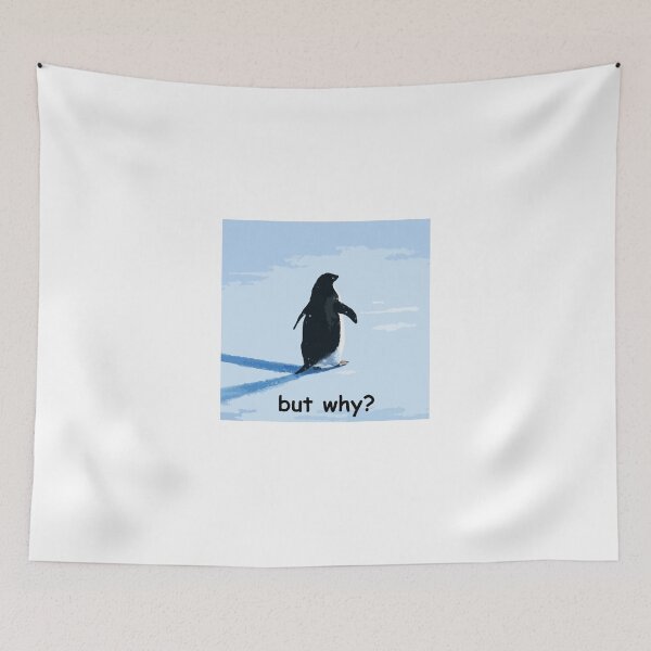 Item preview, But Why? Nihilistic Penguin Meme Illustration – Existential Humor Minimal Art designed and sold by BrainBubbleArt.