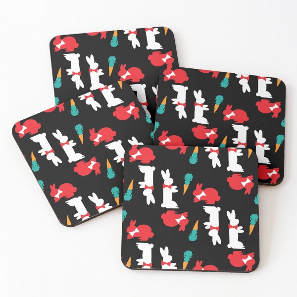 Item preview, Red & White Dapper Bunnies with Carrots on Black designed and sold by Digitalmyth's Designs.
