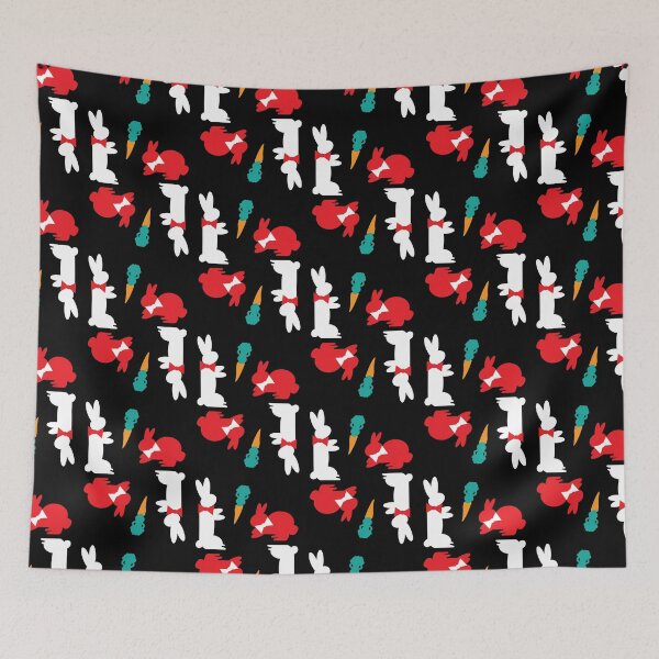 Item preview, Red & White Dapper Bunnies with Carrots on Black designed and sold by Digitalmyth's Designs.