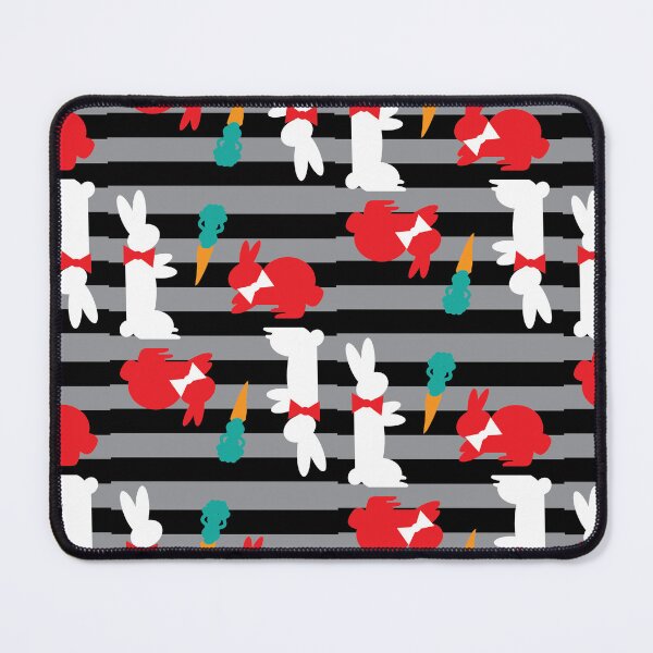 Item preview, Red & White Dapper Bunnies with Carrots on Black Horizontal Stripes designed and sold by Digitalmyth's Designs.