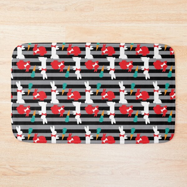 Item preview, Red & White Dapper Bunnies with Carrots on Black Horizontal Stripes designed and sold by Digitalmyth's Designs.
