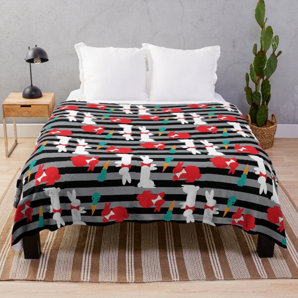 Item preview, Red & White Dapper Bunnies with Carrots on Black Horizontal Stripes designed and sold by Digitalmyth's Designs.