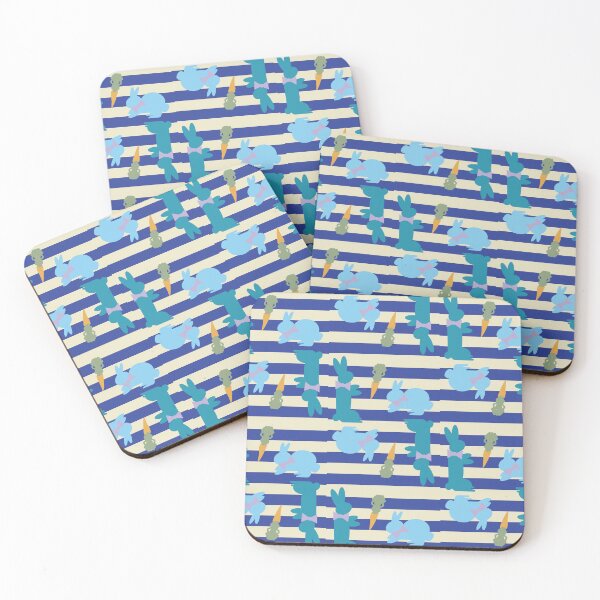 Item preview, Blue & Teal Dapper Bunnies with Carrots on Blue Horizontal Stripes designed and sold by Digitalmyth's Designs.