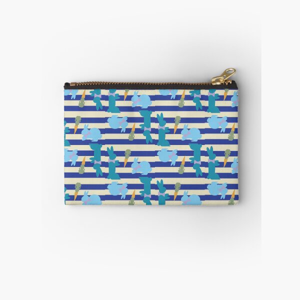 Item preview, Blue & Teal Dapper Bunnies with Carrots on Blue Horizontal Stripes designed and sold by Digitalmyth's Designs.