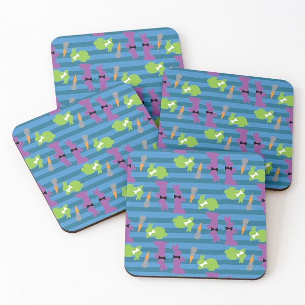 Item preview, Purple & Green Dapper Bunnies with Carrots on Blue Horizontal Stripes designed and sold by Digitalmyth's Designs.