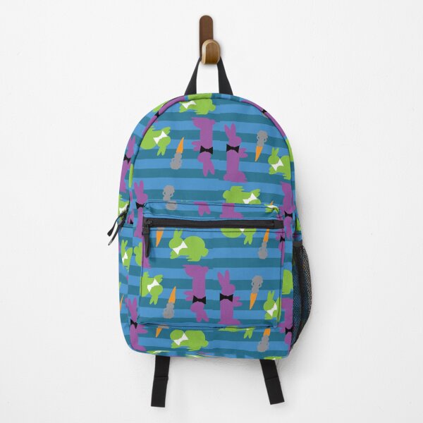 Item preview, Purple & Green Dapper Bunnies with Carrots on Blue Horizontal Stripes designed and sold by Digitalmyth's Designs.