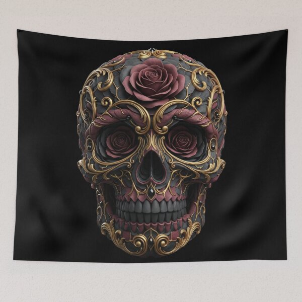 Item preview, Blooming Decay — Baroque Skull Adorned with Roses designed and sold by Mouraludia.