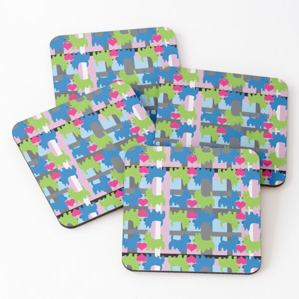 Item preview, Blue & Green Dogs with Hearts on Pastel Plaid designed and sold by Digitalmyth's Designs.