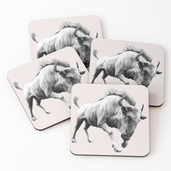 Item preview, Charging Wildebeest – Black & White Wildlife Portrait designed and sold by Massimo Righi.