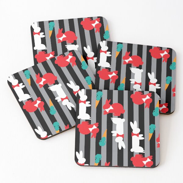 Item preview, Red & White Bunnies with Carrots on Vertical Stripes designed and sold by Digitalmyth's Designs.