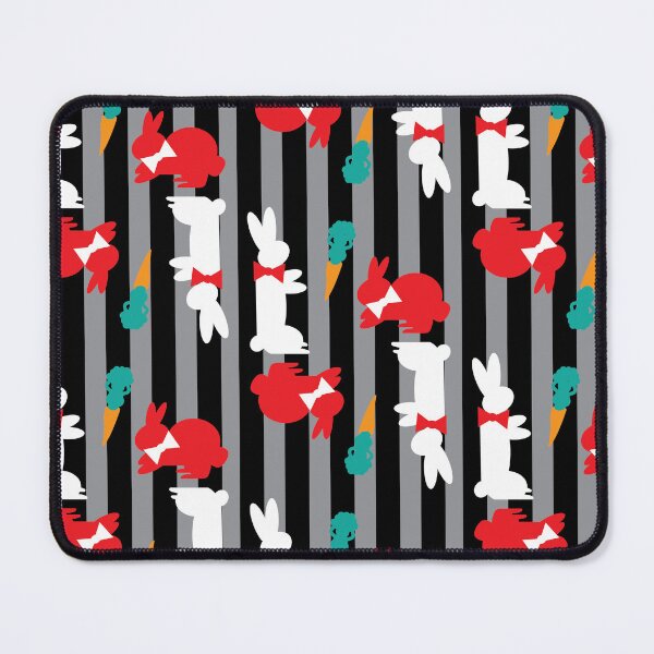 Item preview, Red & White Bunnies with Carrots on Vertical Stripes designed and sold by Digitalmyth's Designs.
