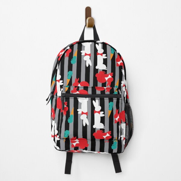 Item preview, Red & White Bunnies with Carrots on Vertical Stripes designed and sold by Digitalmyth's Designs.