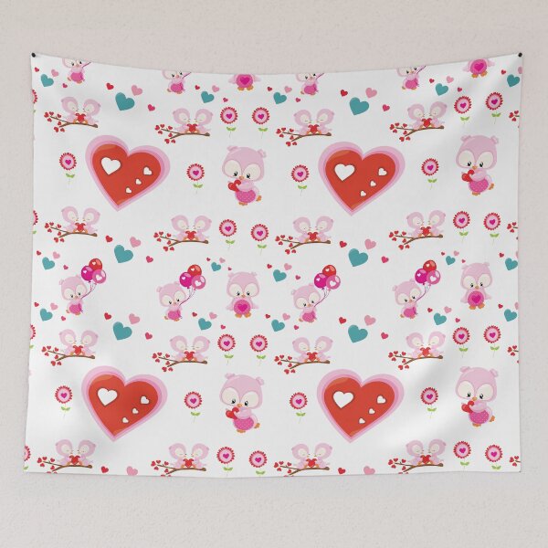 Aperçu de l'œuvre Coussin décoratif à motif de cœurs et de hiboux pour la Saint-Valentin créée et vendue par FestivityFinds.