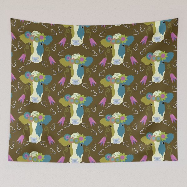 Item preview, Happy Holstein Olive & Teal on Brown designed and sold by Digitalmyth's Designs.