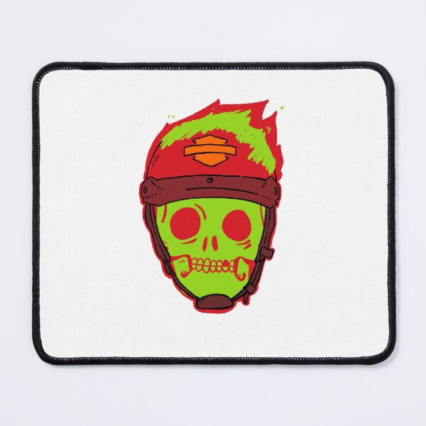 Item preview, Hand-Drawn Green Skull in Red Biker Helmet with Flames designed and sold by RNASstuff.