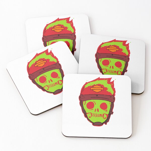 Item preview, Hand-Drawn Green Skull in Red Biker Helmet with Flames designed and sold by RNASstuff.