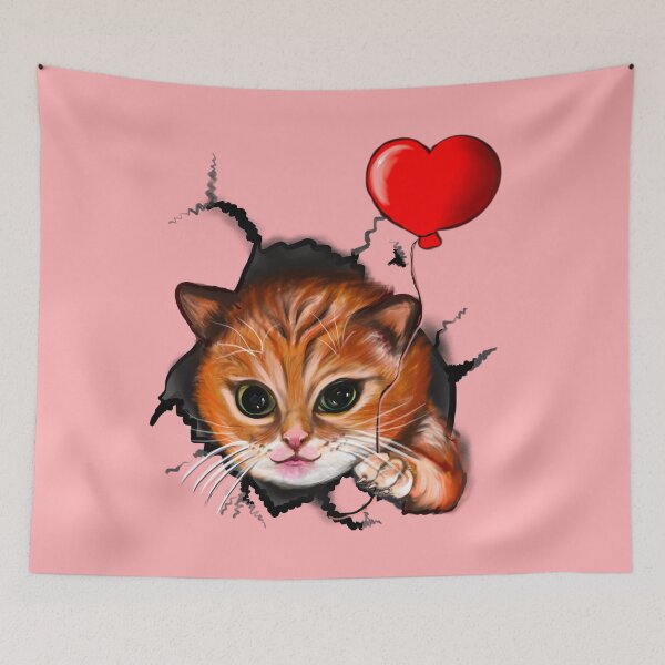 Item preview, Meowentine cat Valentines Day - with red love heart designed and sold by Artonmytee.
