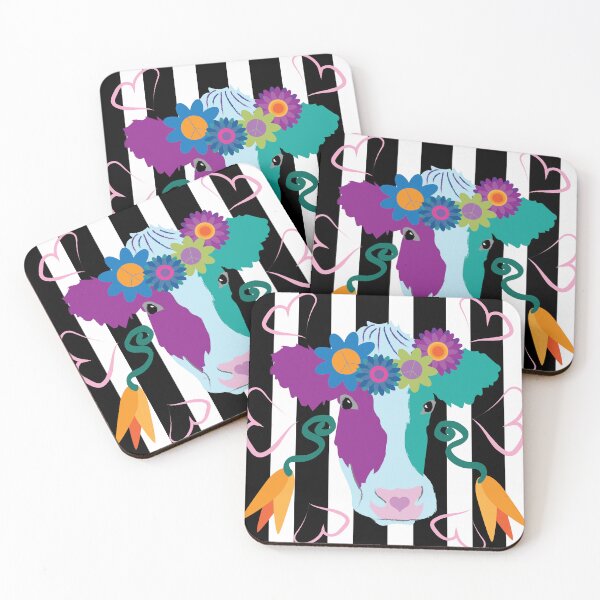 Item preview, Copy of Happy Holstein Purple & Teal on Black Vertical Stripes designed and sold by Digitalmyth's Designs.