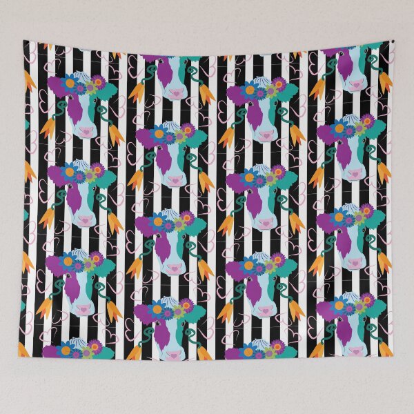 Item preview, Copy of Happy Holstein Purple & Teal on Black Vertical Stripes designed and sold by Digitalmyth's Designs.