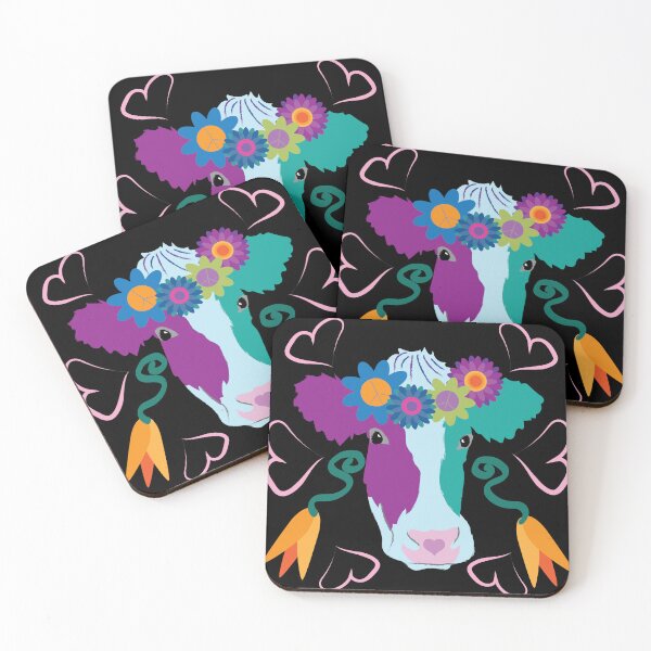 Item preview, Happy Holstein Purple & Teal on Black designed and sold by Digitalmyth's Designs.