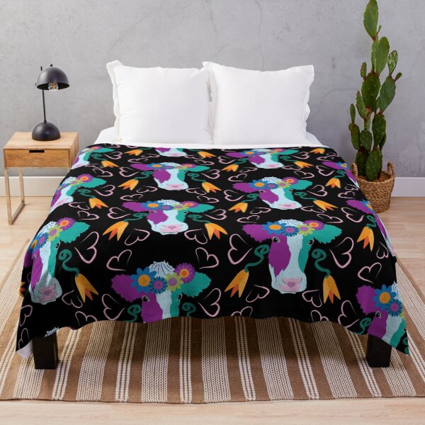 Item preview, Happy Holstein Purple & Teal on Black designed and sold by Digitalmyth's Designs.