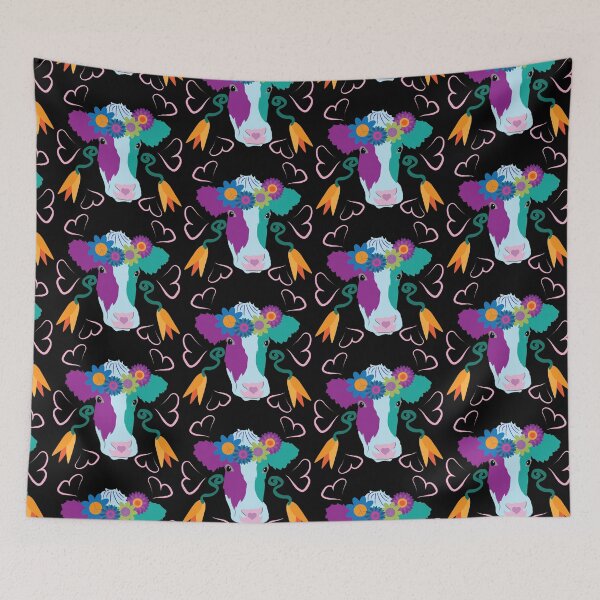 Item preview, Happy Holstein Purple & Teal on Black designed and sold by Digitalmyth's Designs.