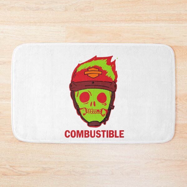 Item preview, COMBUSTIBLE - Green Skull in Red Helmet Biker Art designed and sold by RNASstuff.