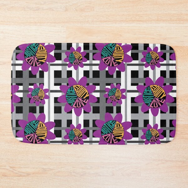 Item preview, Peace Love Justice Equity Flowers & Hearts on Black White Gray Plaid designed and sold by Digitalmyth's Designs.